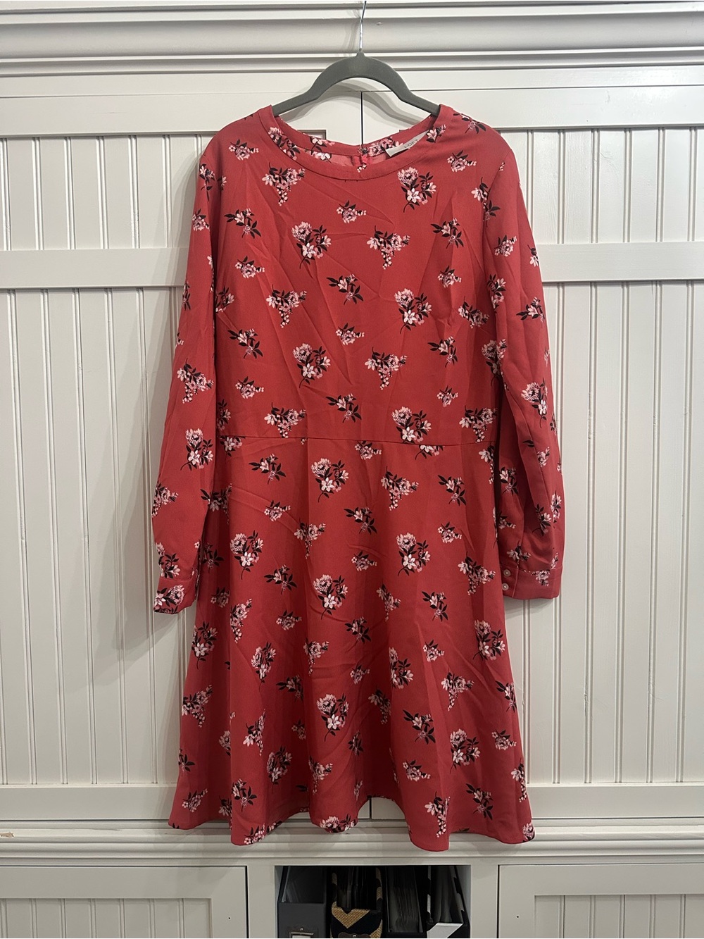LOFT Coral Floral Long-Sleeve Mini Dress
